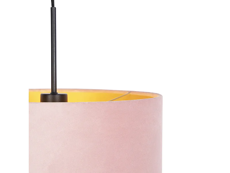 Suspension avec abat-jour en velours rose et or 35 cm - Combi