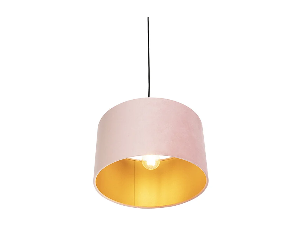Suspension avec abat-jour en velours rose et or 35 cm - Combi
