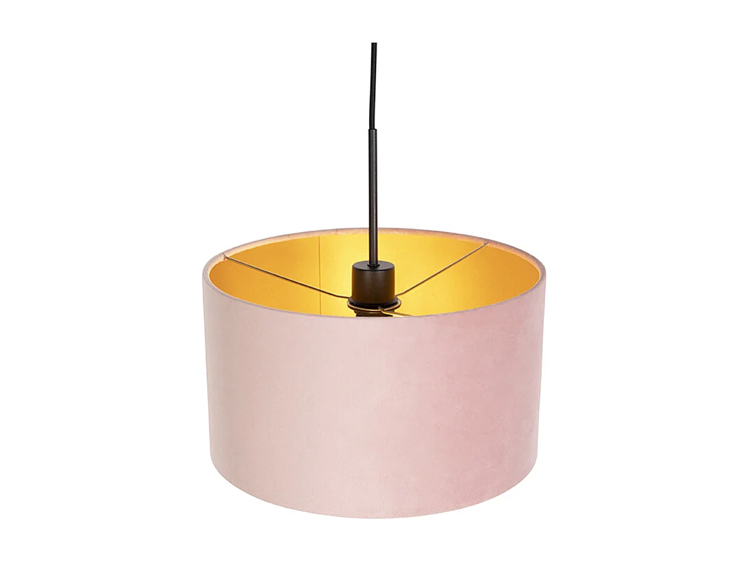 Suspension avec abat-jour en velours rose et doré 35 cm - Combi