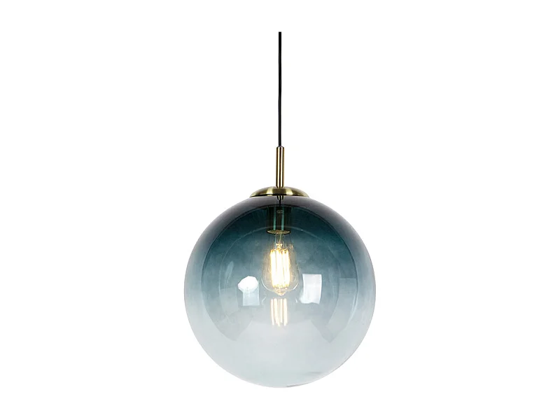 Suspension Art Déco en laiton avec verre bleu océan 33 cm - Pallon