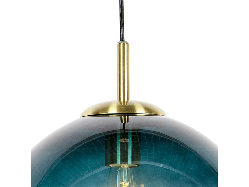 Suspension Art Déco en laiton avec verre bleu océan 33 cm - Pallon