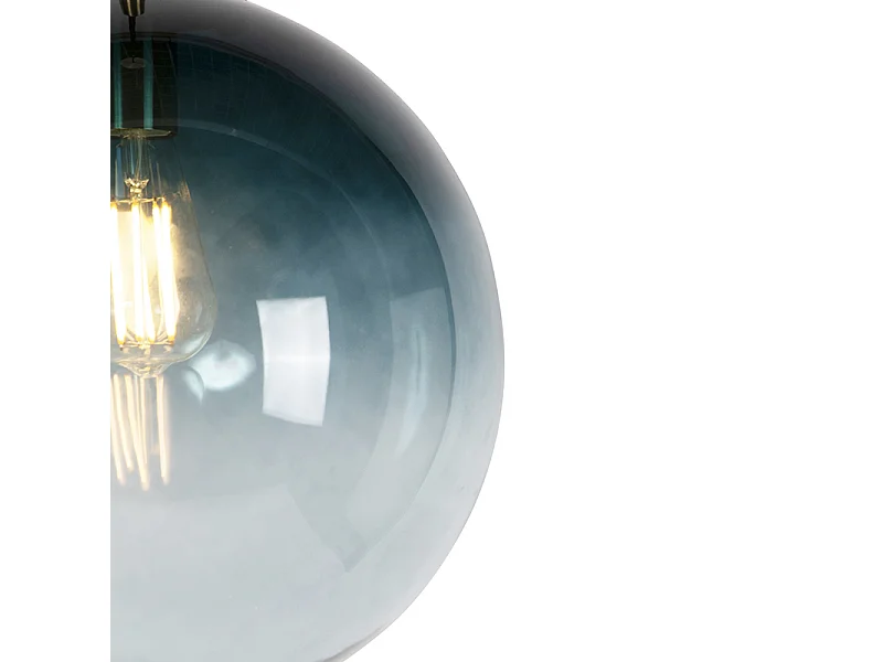 Suspension Art Déco en laiton avec verre bleu océan 33 cm - Pallon