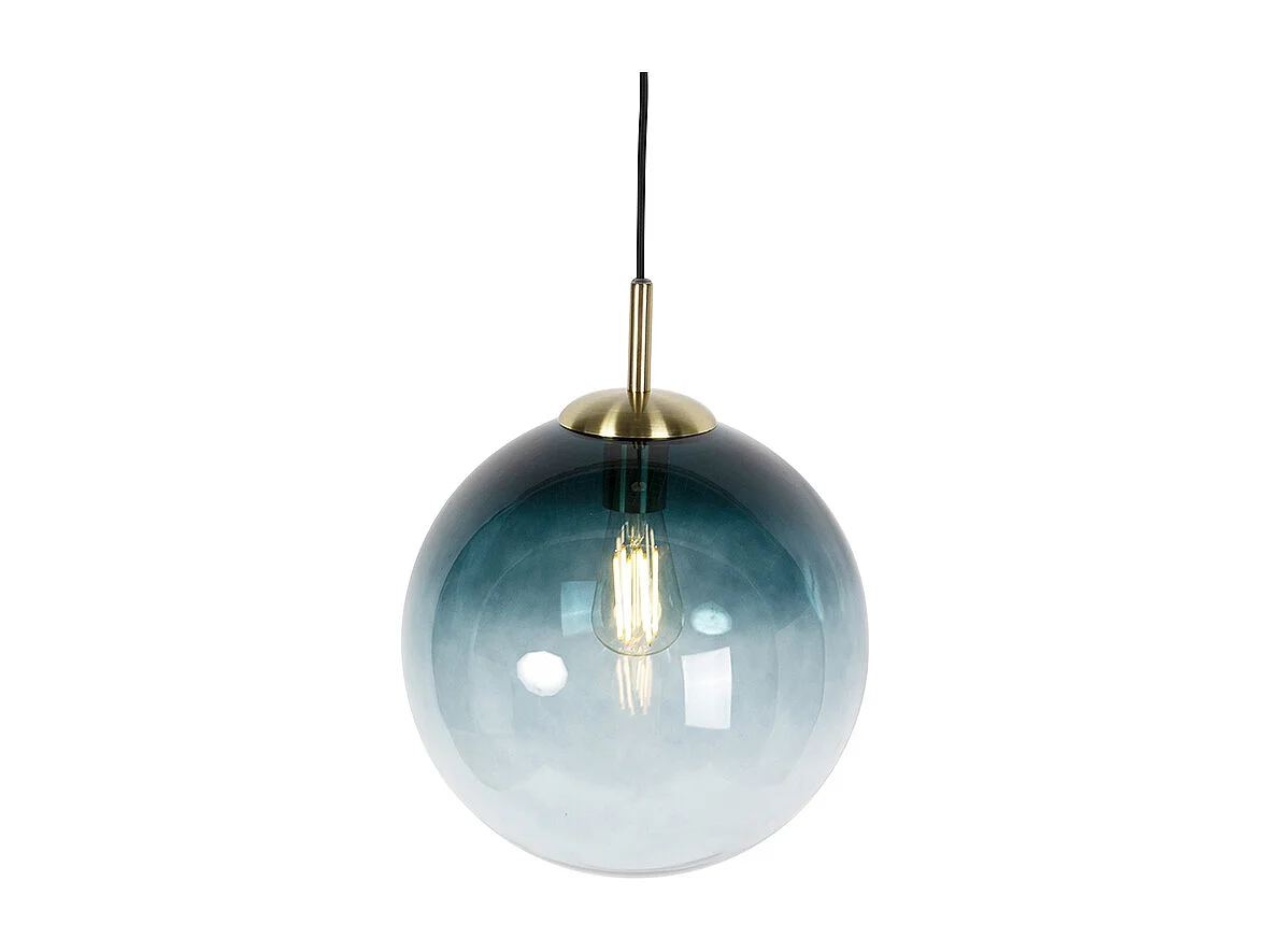 Suspension Art Déco en laiton avec verre bleu océan 33 cm - Pallon