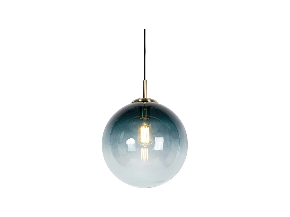 Suspension Art Déco en laiton avec verre bleu océan 33 cm - Pallon