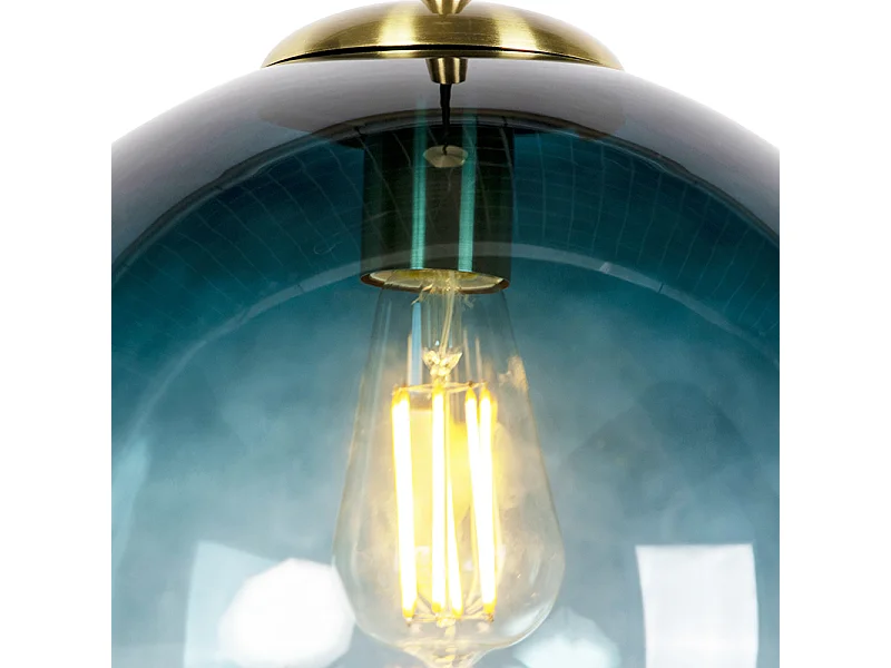 Suspension Art Déco en laiton avec verre bleu océan 33 cm - Pallon