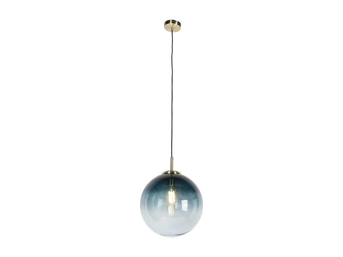 Suspension Art Déco en laiton avec verre bleu océan 33 cm - Pallon