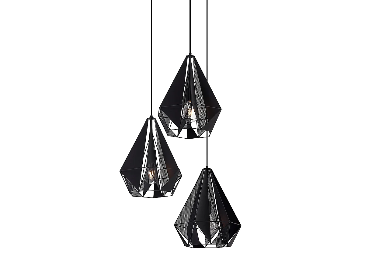 Suspension industrielle noire avec grille 3 lumières - Carcass