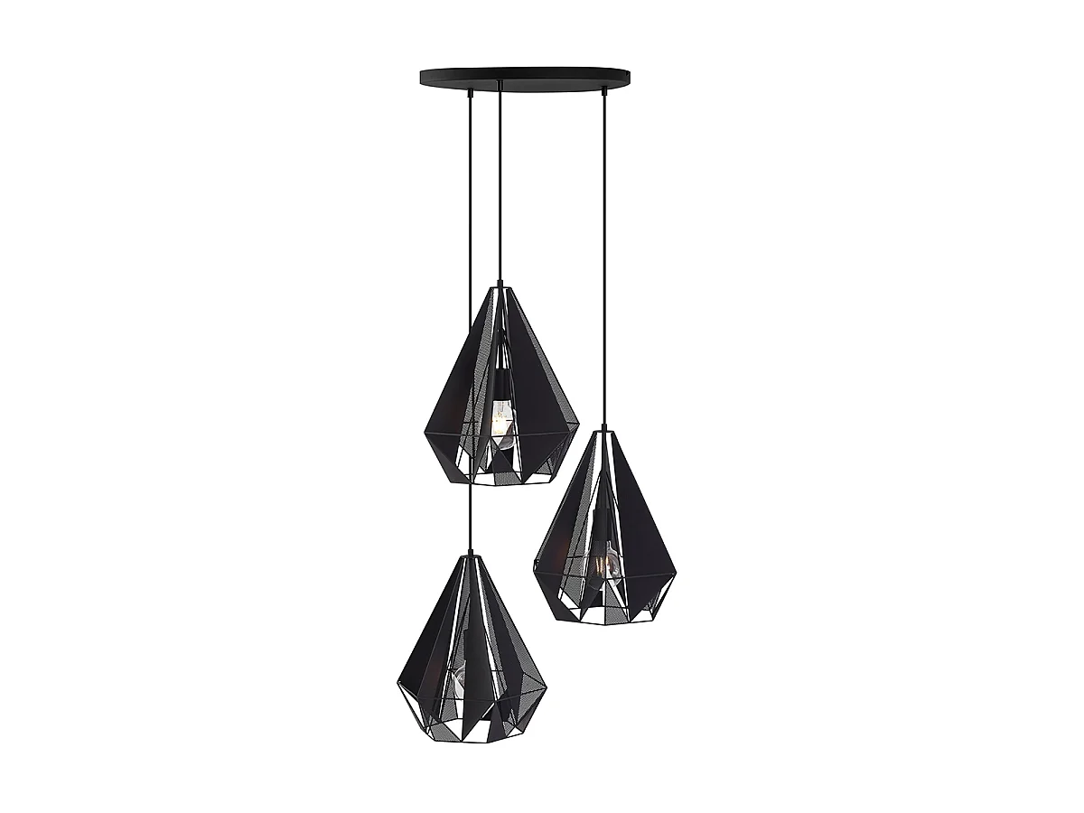 Suspension industrielle noire avec grille 3 lumières - Carcass