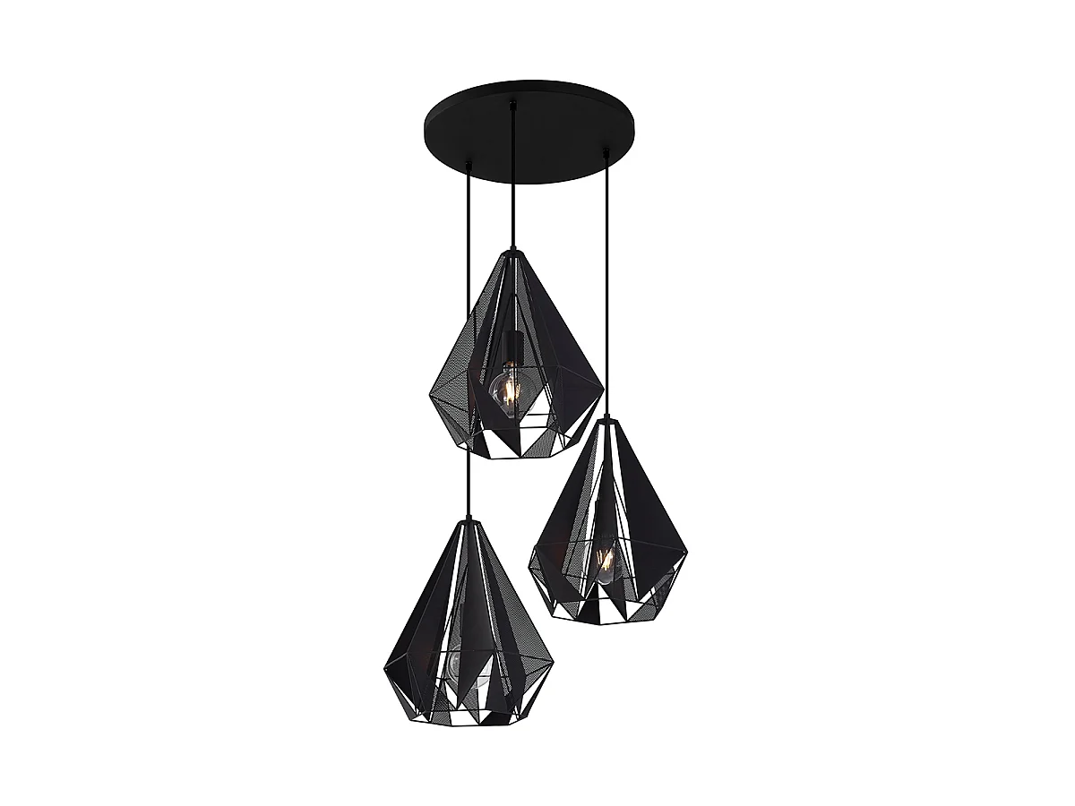 Suspension industrielle noire avec grille 3 lumières - Carcass
