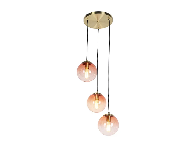Suspension Art Déco en laiton 45 cm 3 lumières rose - Pallon