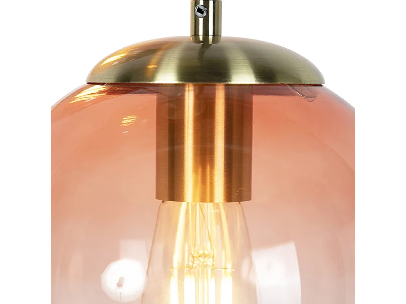 Suspension Art Déco en laiton 45 cm 3 lumières rose - Pallon