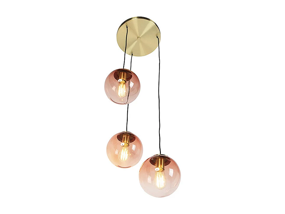 Suspension Art Déco en laiton 45 cm 3 lumières rose - Pallon