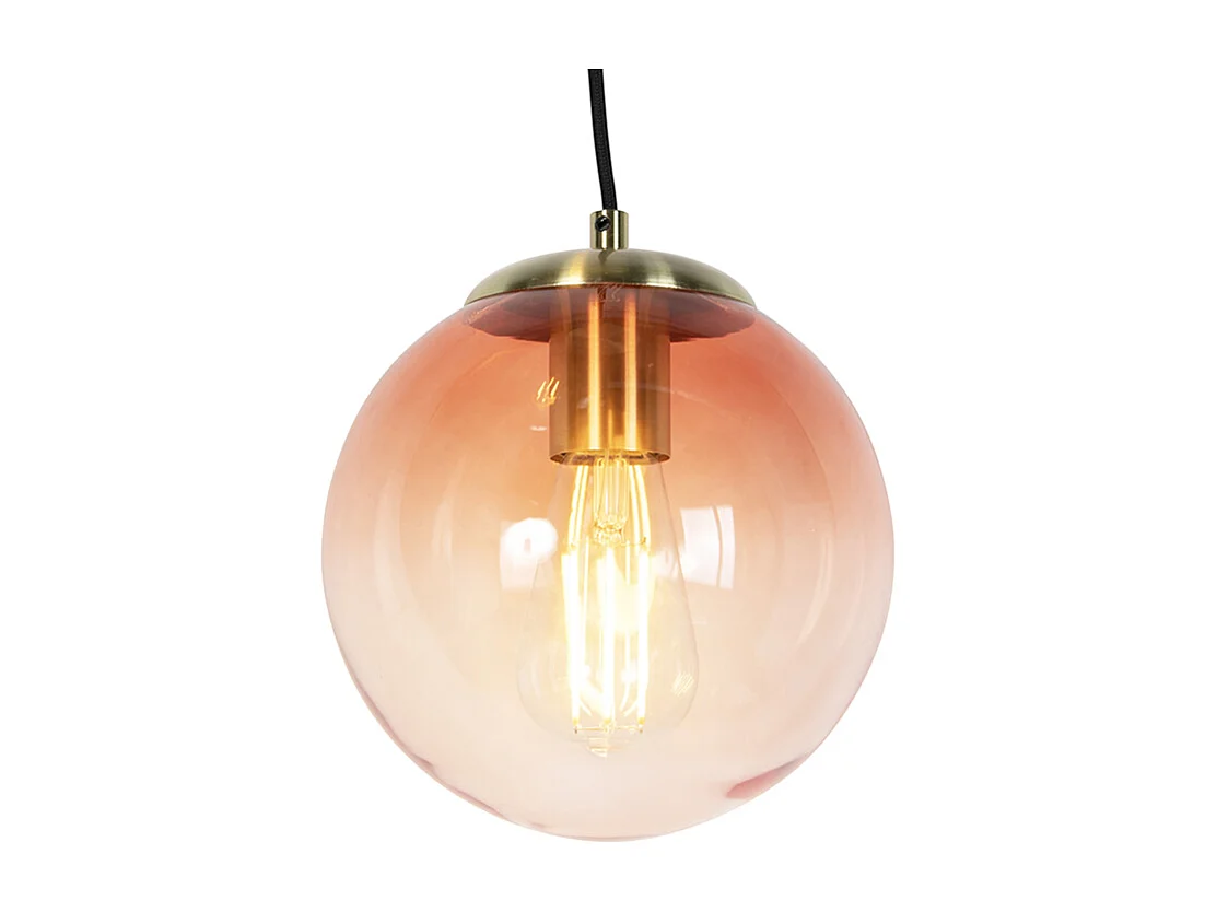 Suspension Art Déco en laiton 45 cm 3 lumières rose - Pallon