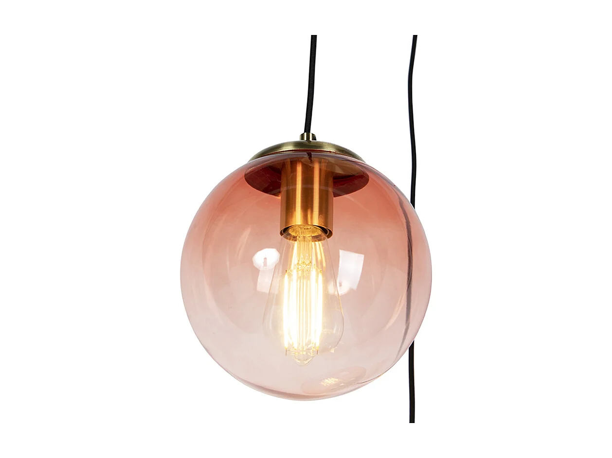 Suspension Art Déco en laiton 45 cm 3 lumières rose - Pallon