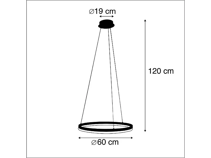 Suspension design noire 60 cm avec LED à 3 niveaux de luminosité - Anello