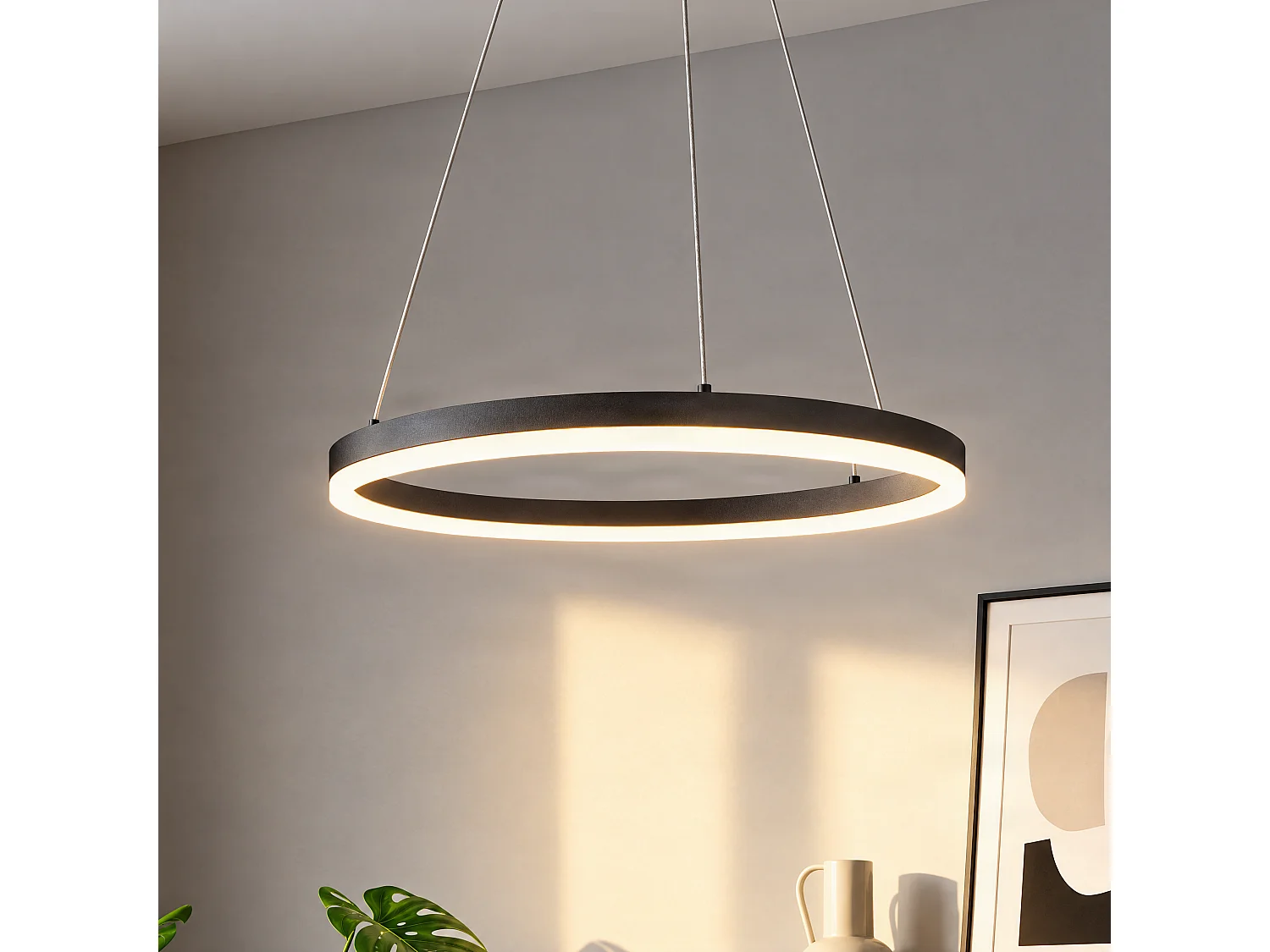 Suspension design noire 60 cm avec LED à 3 niveaux de luminosité - Anello