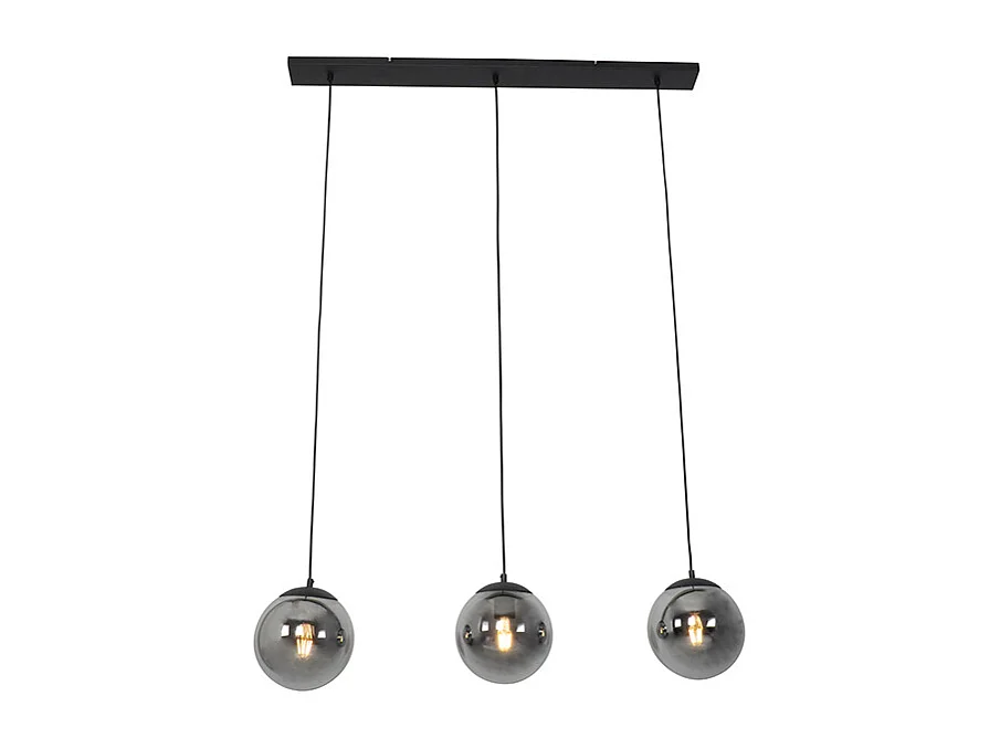 Suspension Art Déco noir avec verre fumé 3 lumières - Pallon Mezzi