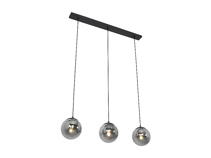 Suspension Art Déco noire et verre fumé 3 lumières - Pallon