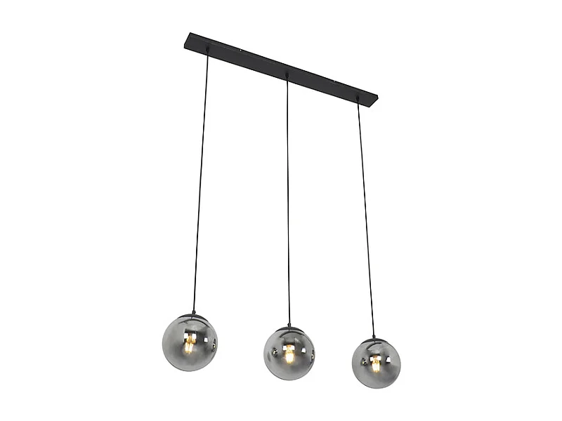 Suspension Art Déco noire et verre fumé 3 lumières - Pallon