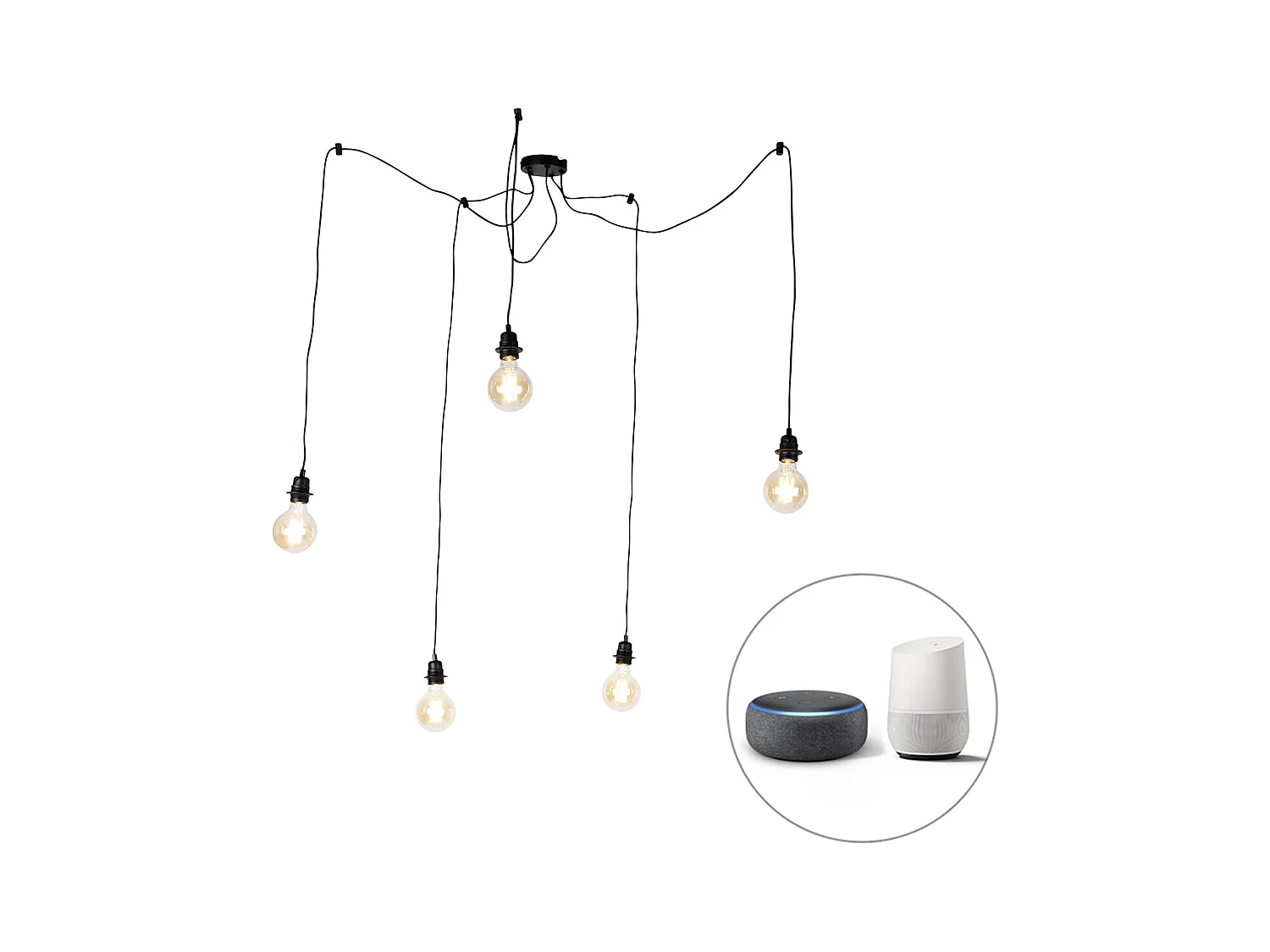 Lampe suspendue intelligente noire 5 lumières avec Wifi G95 - Cava