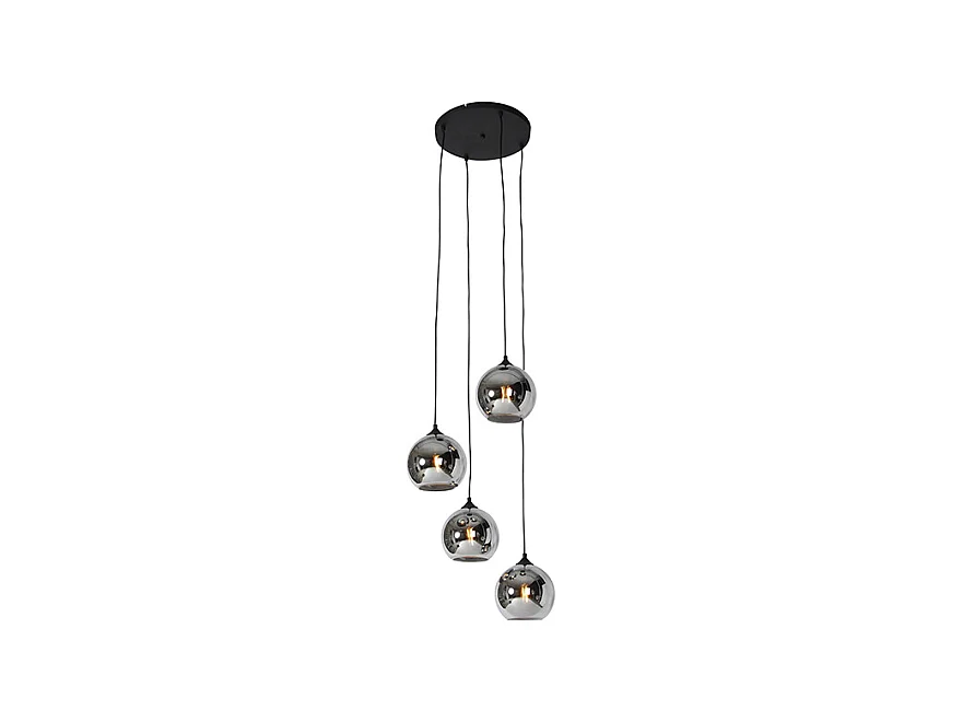 Suspension art déco noire avec verre fumé 4 lumières - Wallace