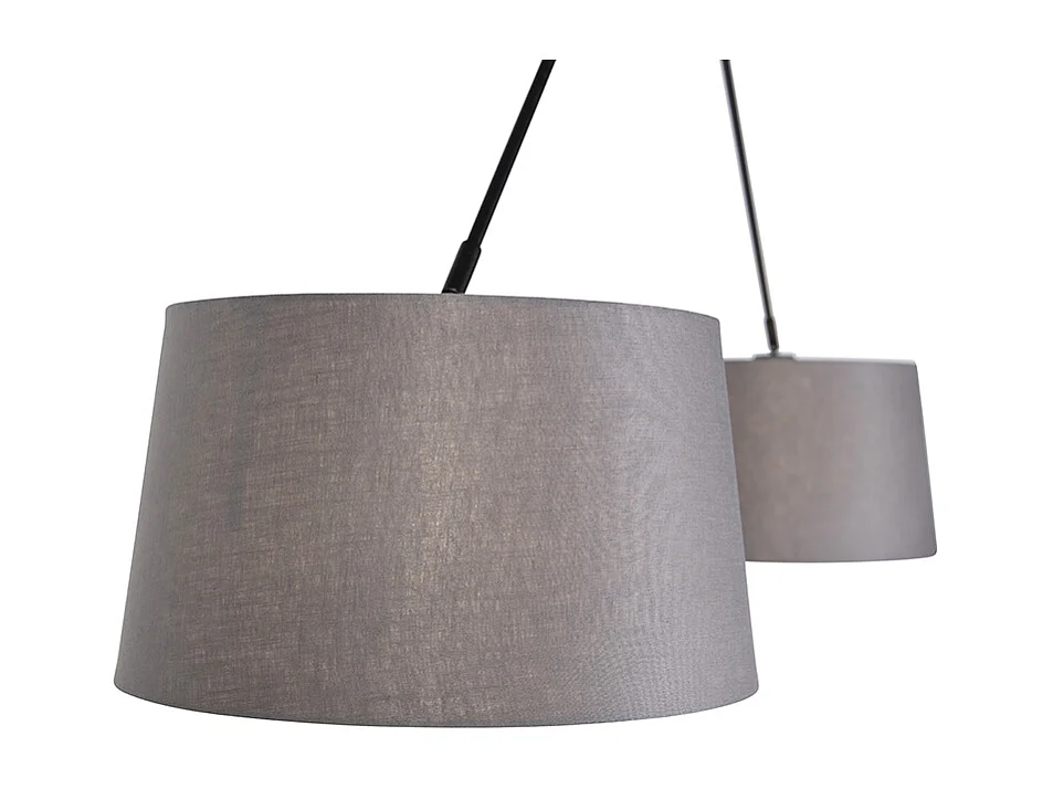 Suspension noire avec abat-jour en lin gris foncé 35 cm 2 lumières - Blitz