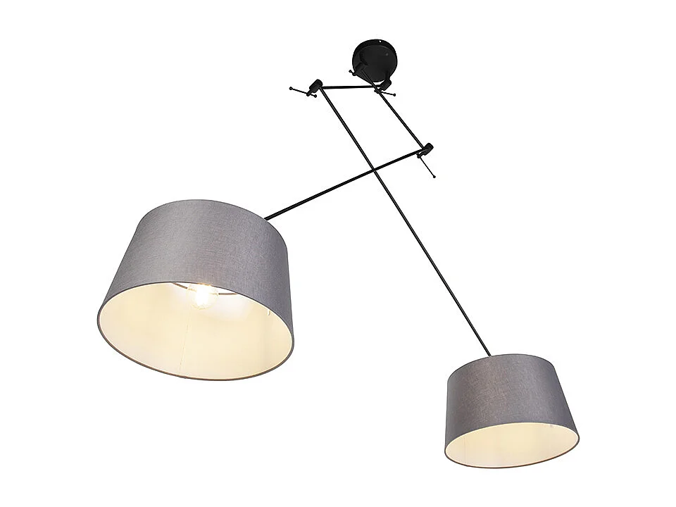 Suspension noire avec abat-jour en lin gris foncé 35 cm 2 lumières - Blitz