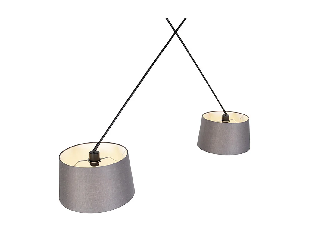 Suspension noire avec abat-jour en lin gris foncé 35 cm 2 lumières - Blitz