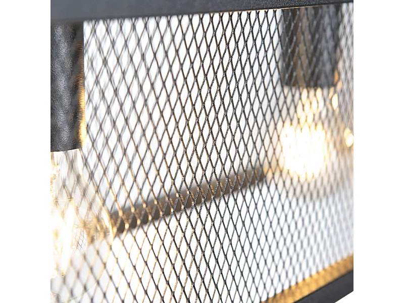 Suspension industrielle noire avec maille 4 lumières - Cage