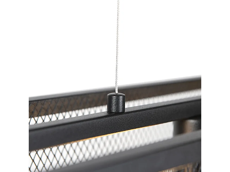 Suspension industrielle noire avec maille 4 lumières - Cage