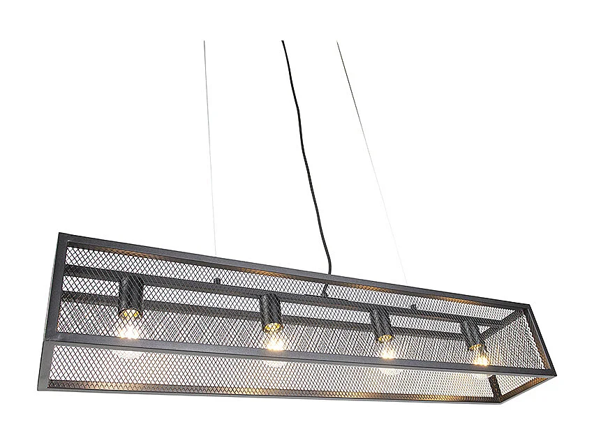 Suspension industrielle noire avec maille 4 lumières - Cage