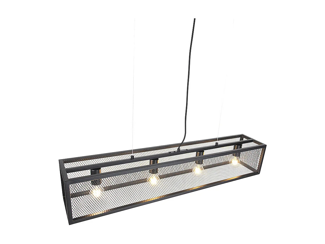 Suspension industrielle noire avec maille 4 lumières - Cage