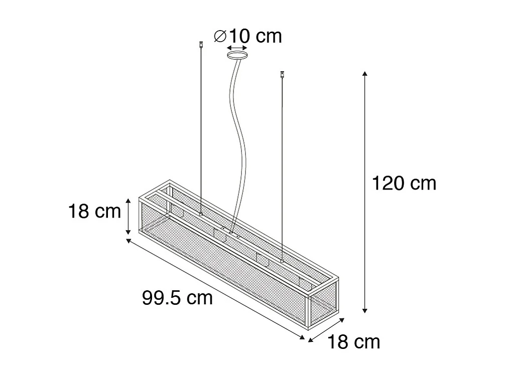 Suspension industrielle noire effet tissé 4 lumières - Cage