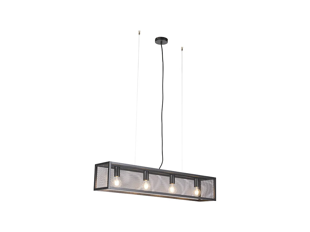 Suspension industrielle noire avec maille 4 lumières - Cage