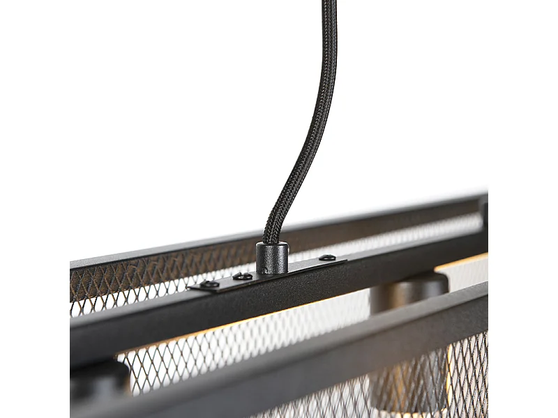 Suspension industrielle noire effet tissé 4 lumières - Cage