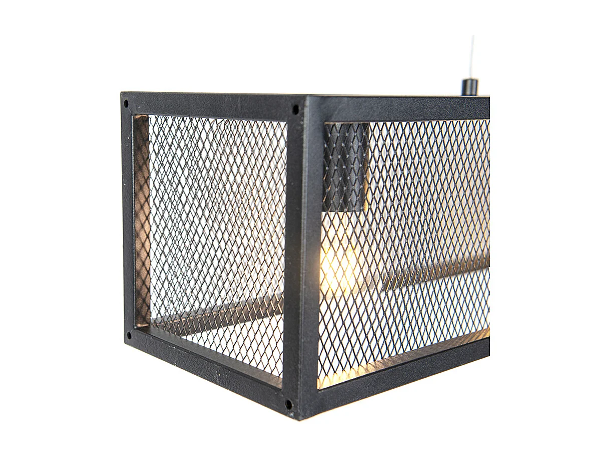 Suspension industrielle noire effet tissé 4 lumières - Cage