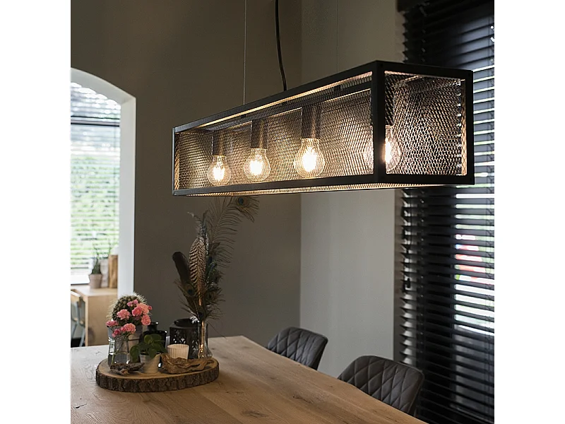 Suspension industrielle noire effet tissé 4 lumières - Cage