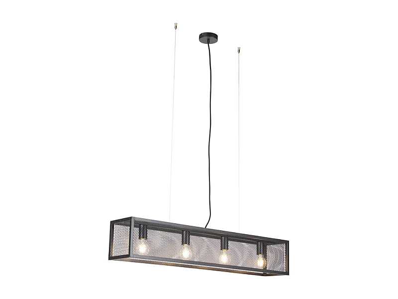 Suspension industrielle noire effet tissé 4 lumières - Cage