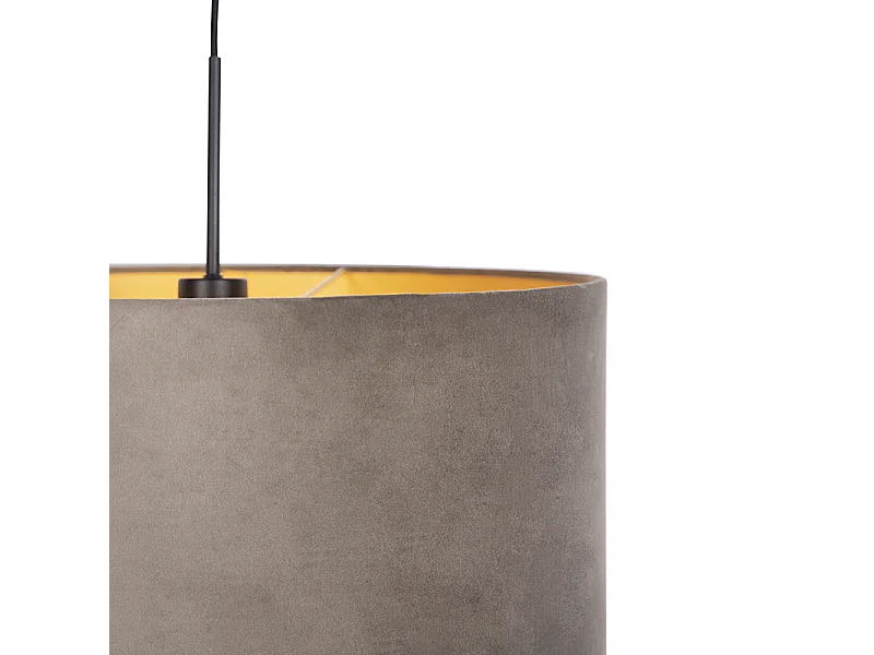 Suspension avec abat-jour en velours taupe et or 50 cm - Combi