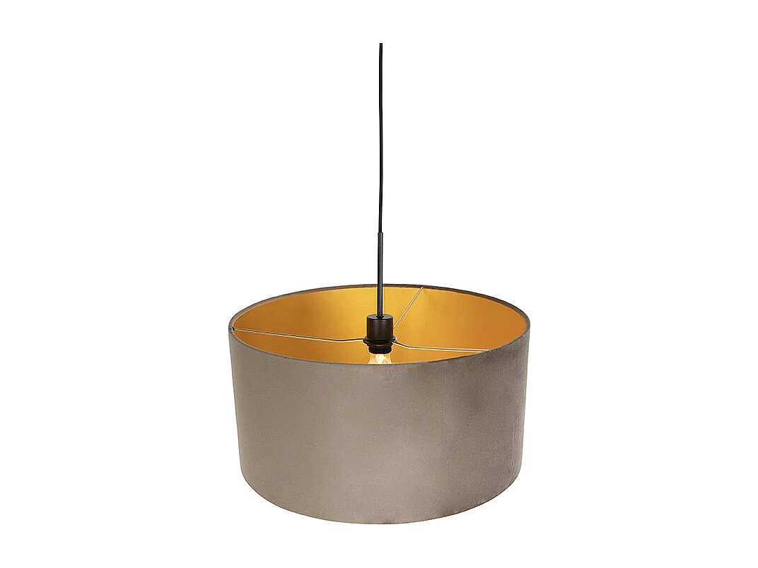 Suspension avec abat-jour en velours taupe et or 50 cm - Combi