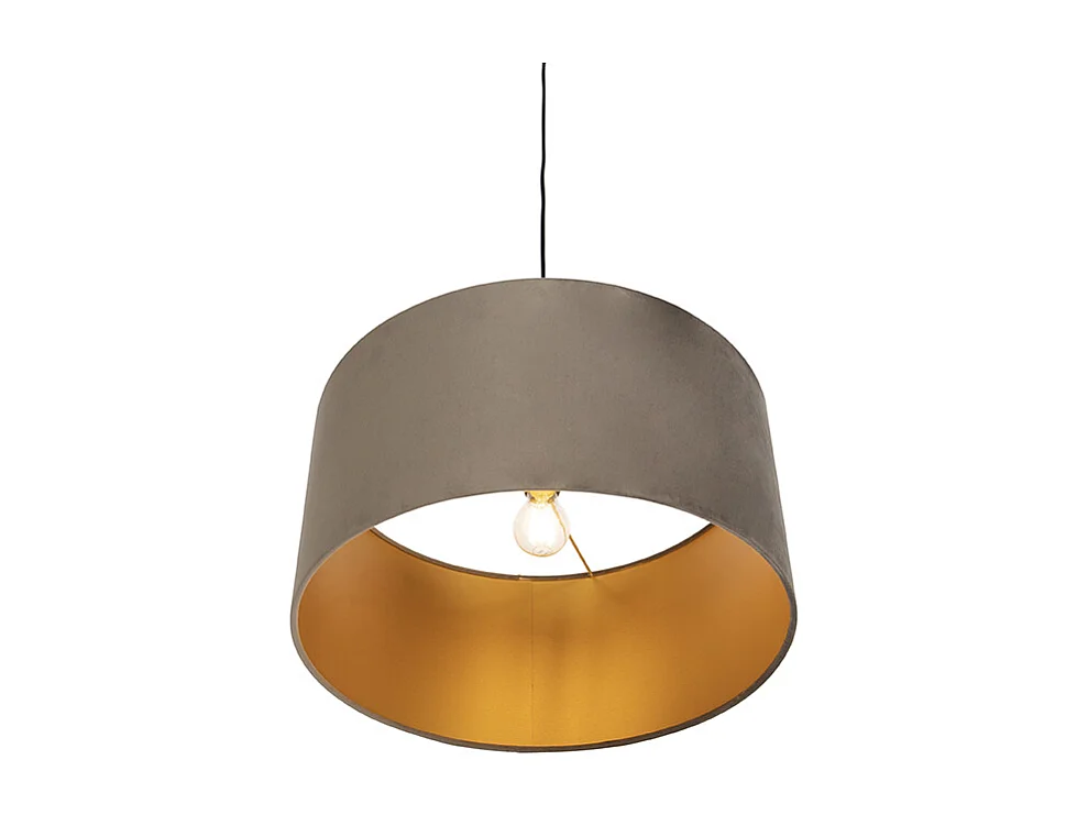 Suspension avec abat-jour en velours taupe et or 50 cm - Combi