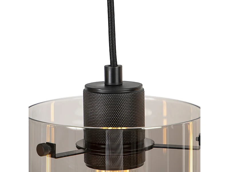 Lampe à suspension design noir avec verre fumé 4 lumières - Dôme