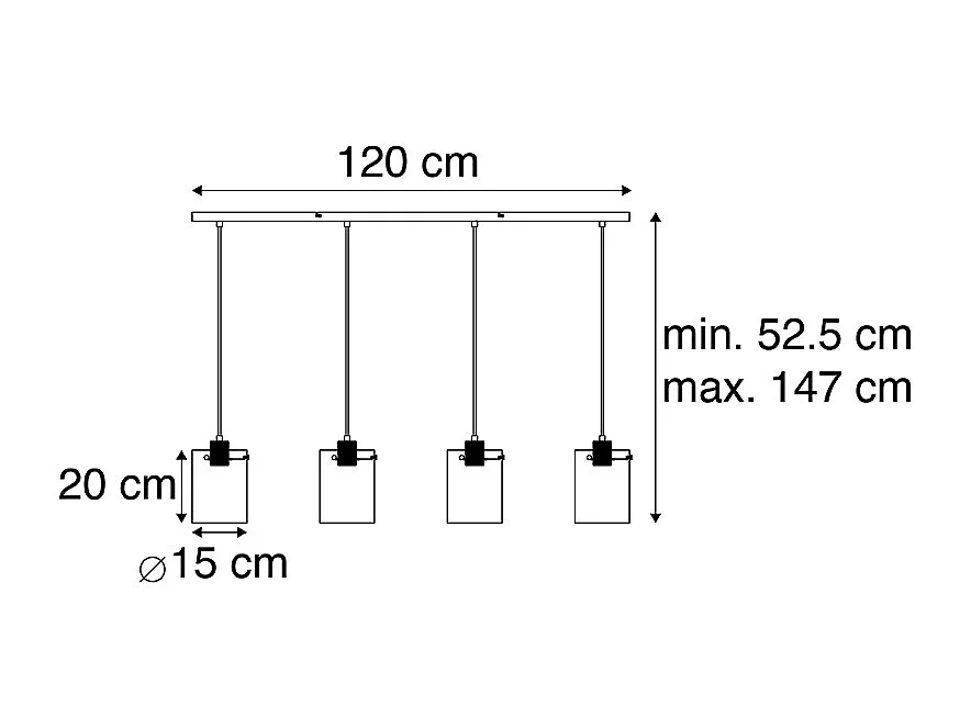 Lampe à suspension design noir avec verre fumé 4 lumières - Dôme