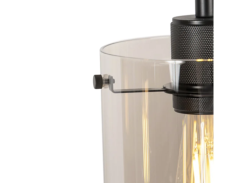 Lampe à suspension design noir avec verre fumé 4 lumières - Dôme