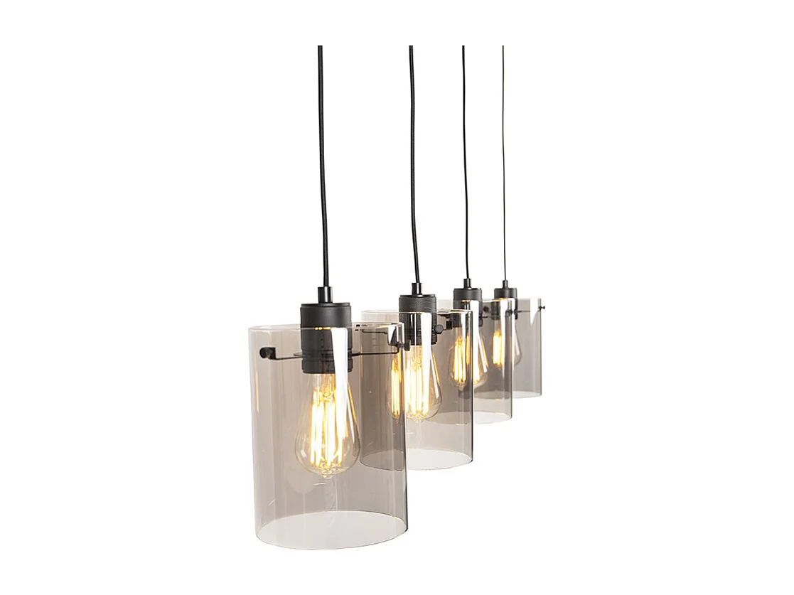 Lampe à suspension design noir avec verre fumé 4 lumières - Dôme