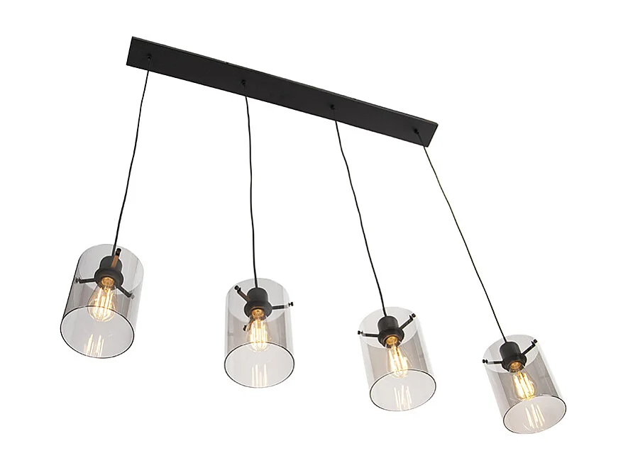 Lampe à suspension design noir avec verre fumé 4 lumières - Dôme