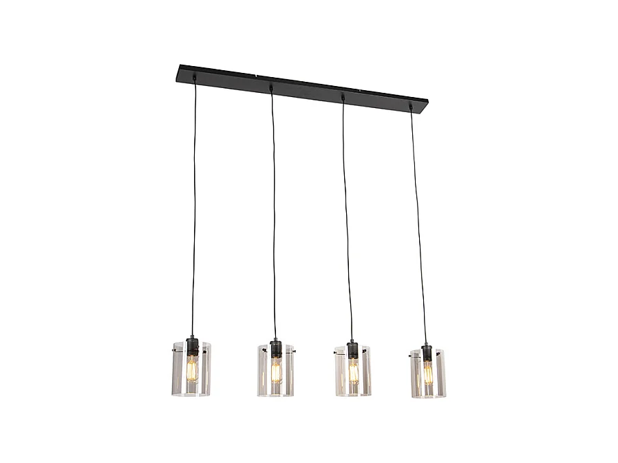 Lampe à suspension design noir avec verre fumé 4 lumières - Dôme