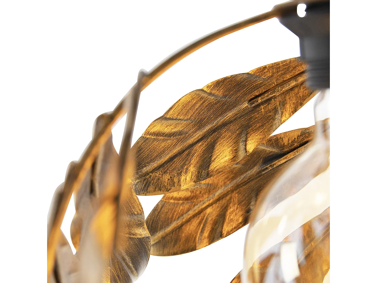 Suspension vintage or antique ronde 3 lumières - Tilleul