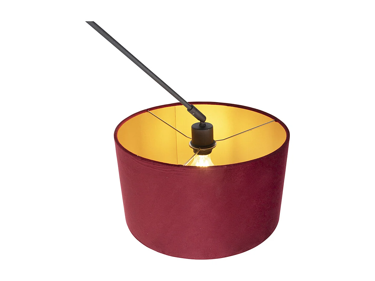 Suspension noire avec abat-jour en velours rouge et doré 35 cm - Blitz