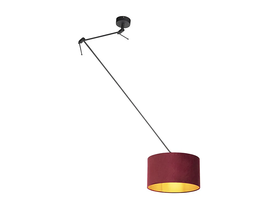 Suspension noire avec abat-jour en velours rouge et doré 35 cm - Blitz